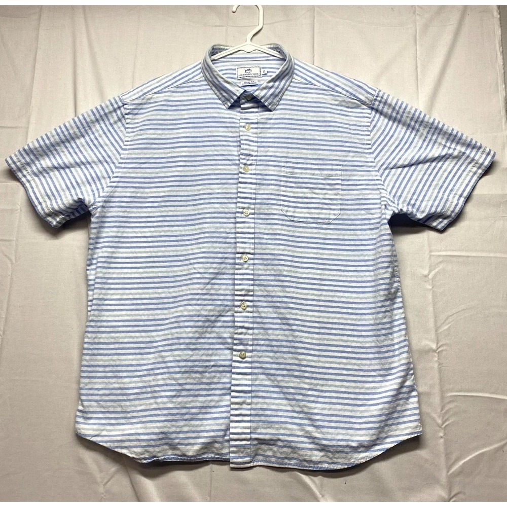 Southern Tide Shirt Mens XL Multicolor Striped Cotton Trim Fit Pleated Button Up